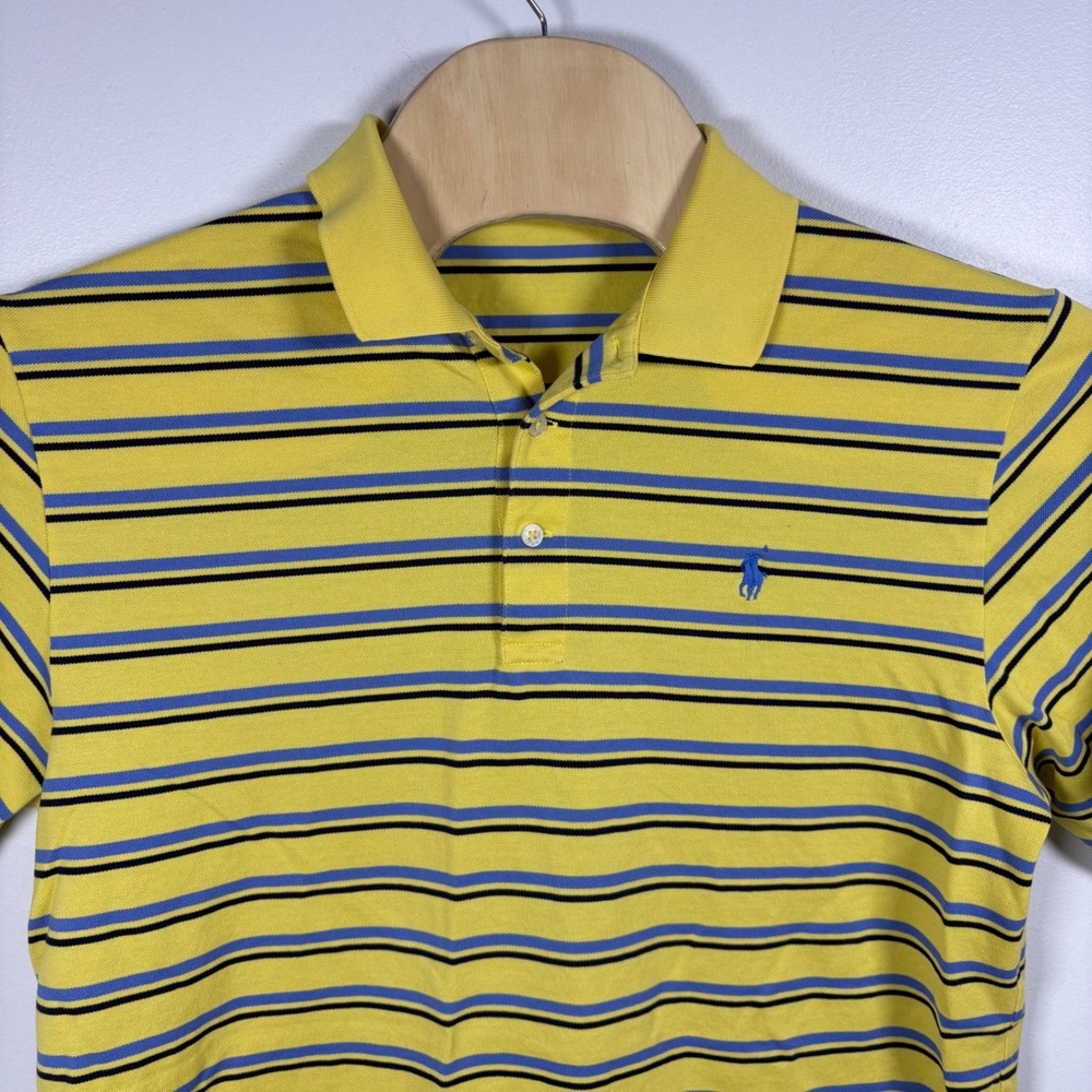 Polo Golf Ralph Lauren Mens Medium Yellow Striped Pima Cotton Polo Shirt